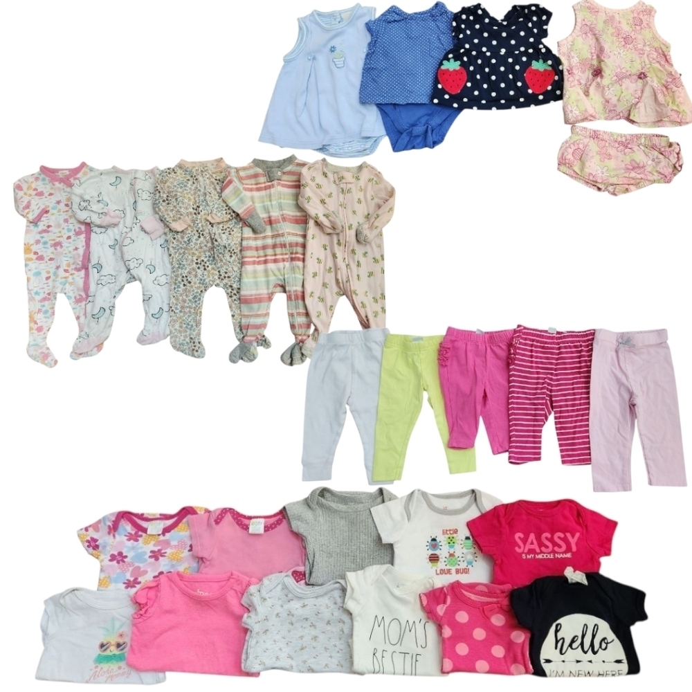 Lot Of 26 Baby Girl Spring Summer Clothes, Size 0-3 Months